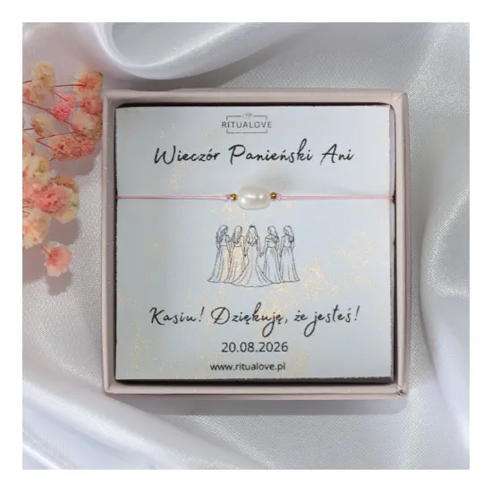 Bransoletka z naturalną perłą na Wieczór Panieński | Personalizowany prezent dla Druhen Team Bride | Pamiątka Wieczoru Panieńskiego